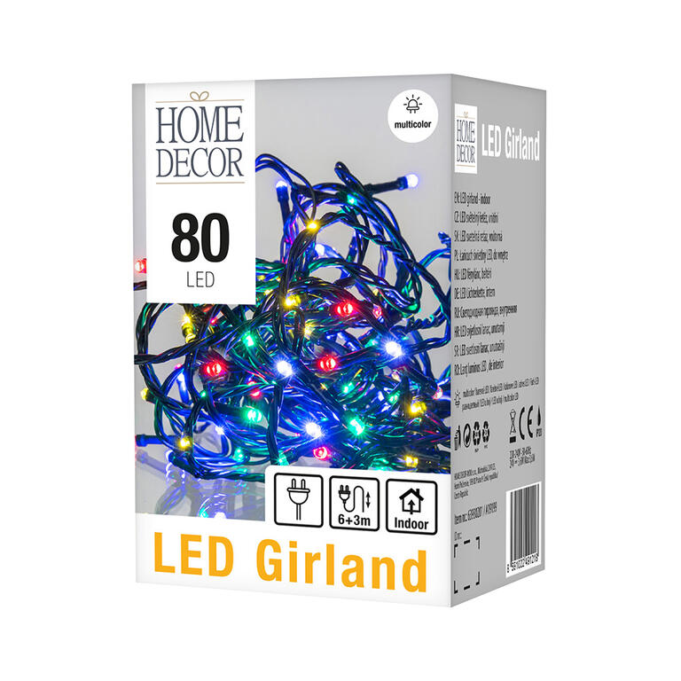 Světelný řetěz barevný, 80 LED, 6 + 3 m