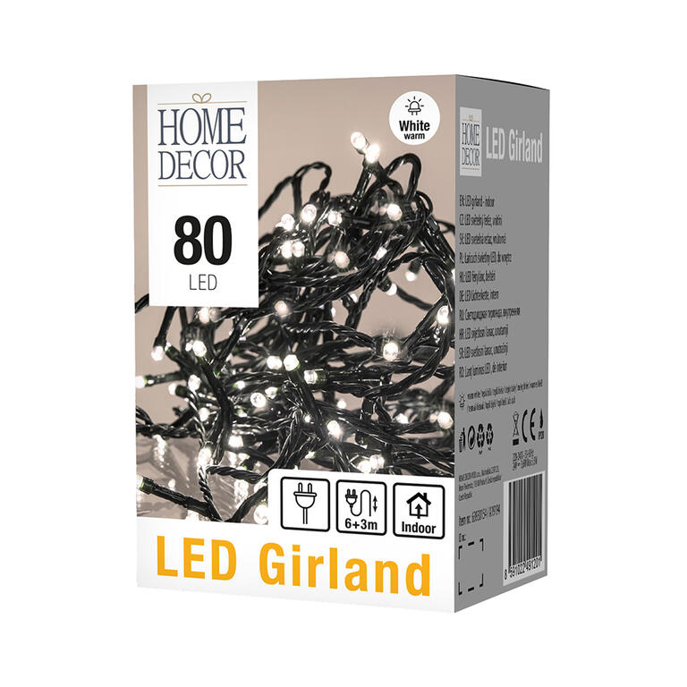 Světelný řetěz teplé bílé světlo, 80 LED, 6 + 3 m