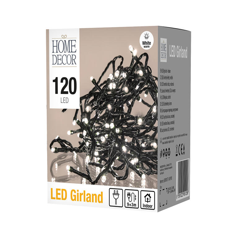Světelný řetěz teplé bílé světlo, 120 LED, 9 + 3 m