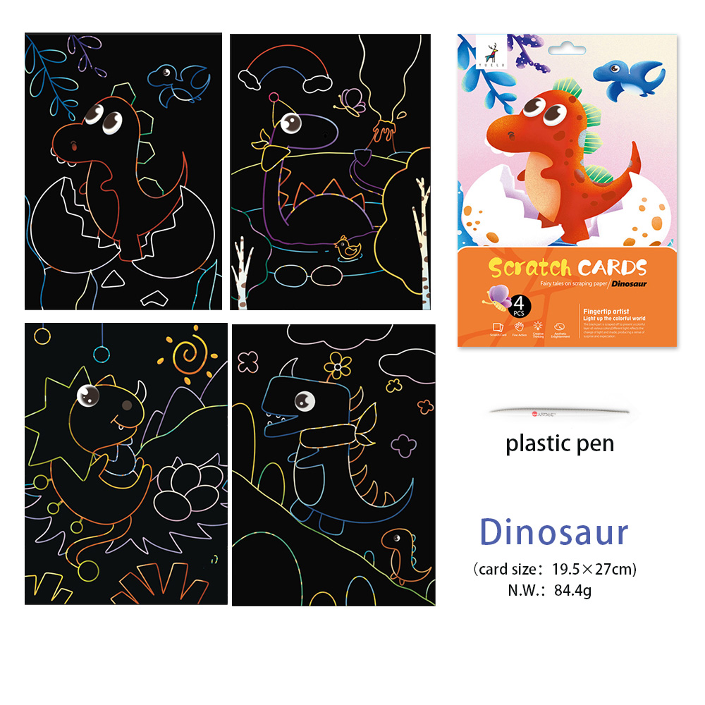 Kouzelné stírací obrazy pro děti - Small dinosaur - 4 ks