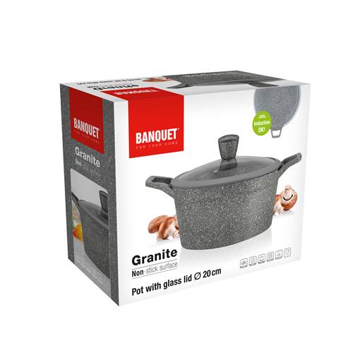 BANQUET Kastrol s nepřílnavým povrchem GRANITE 20 cm stříkané dno poklice