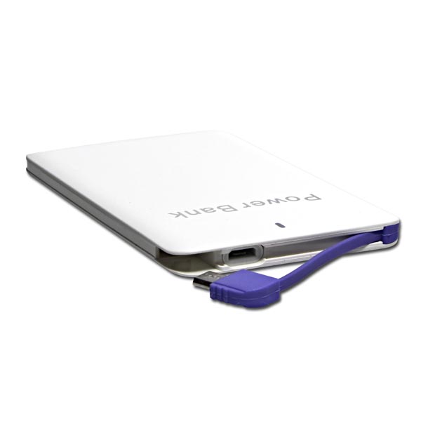 Powerbanka, slim, Li-ion, 5V, 2500mAh, nabíjení mobilních telefonů aj., SLIM, microUSB a lightning konektor, bílá