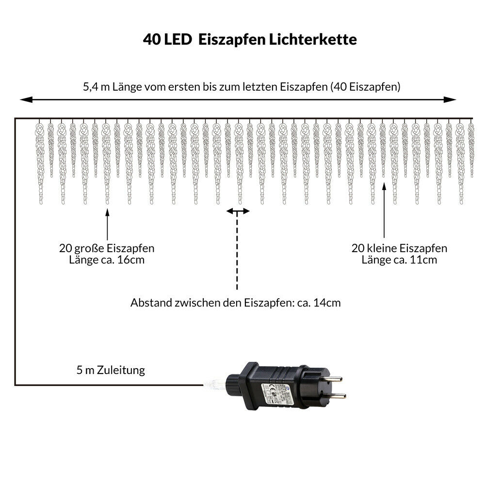 Světelný řetěz se 40 LED rampouchy