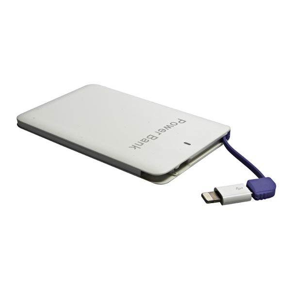 Powerbanka, slim, Li-ion, 5V, 2500mAh, nabíjení mobilních telefonů aj., SLIM, microUSB a lightning konektor, bílá