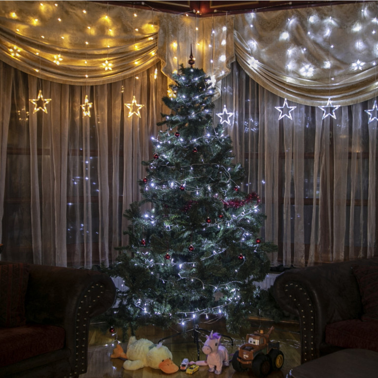 Vánoční 50 LED osvětlení - 5m, studeně bílé na baterie