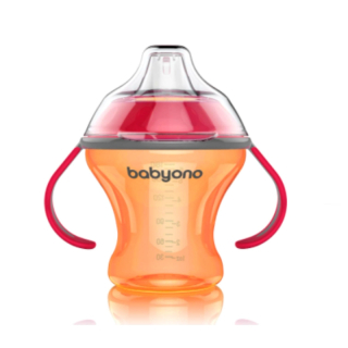BabyOno hrníček netekoucí s měkkým náustkem Natural Nursing oranžová 180ml